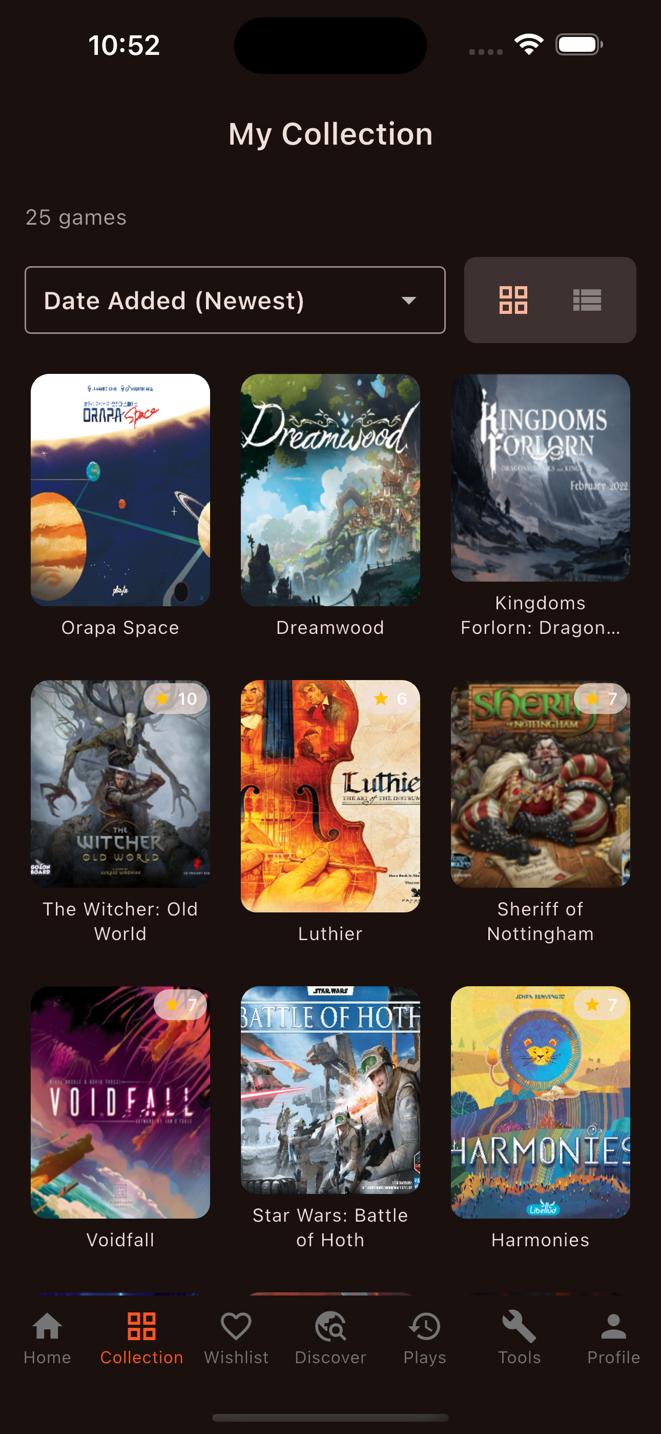 Collection view screenshot with filters and search controls.
